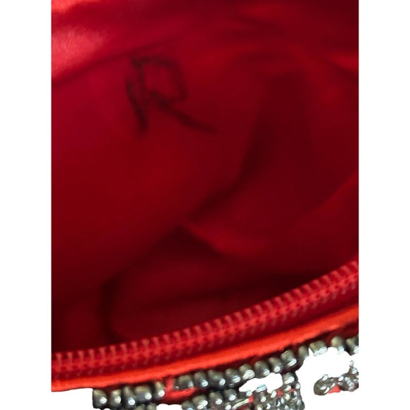 Vintage Red Satin Hematite-Gray Beaded Evening Crossbody Bag Zipper - Picture 9 of 10